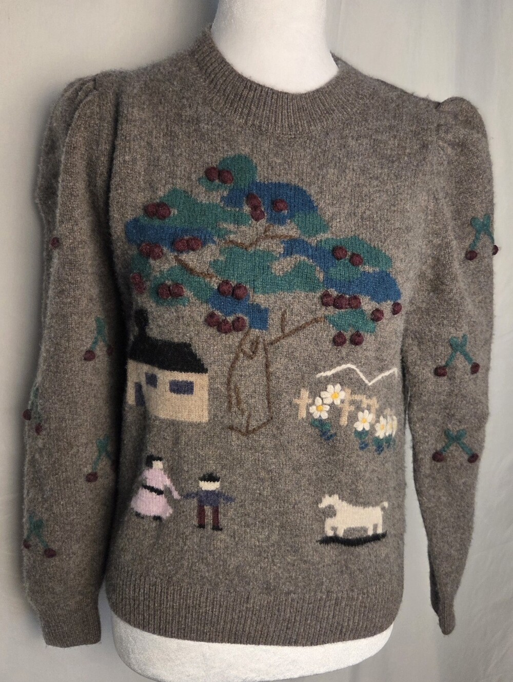 Sea New York Gray Scenic Intarsia Crewneck Sweater